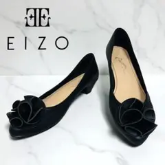 美品 EIZO パンプス ポインテッドトゥ ローヒール フラワー 本革