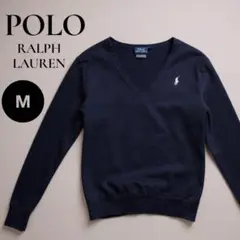 【ヴィンテージ】POLOラルフローレン 長袖Vネックセーター 紺 コットン