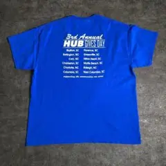 【ギルダン】両面プリントTシャツ　USA インポート　ブルー　古着　ZSM4