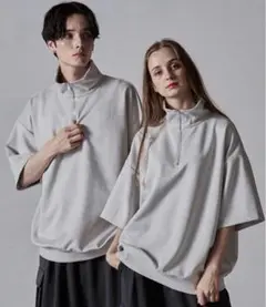 【CLEL】ハーフジップ デザイン 半袖プルオーバーTシャツ