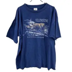 プレーリーマウンテン　メンズTシャツ　紺　XXL　動物プリント　熊【4199】