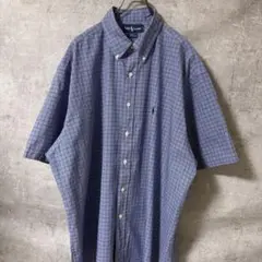 ラルフローレン チェック半袖シャツ　BDシャツ　青　白　紺