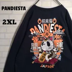 パンディエスタ★ビッグサイズ バック刺繍 招き猫 肉厚 長袖Tシャツ 黒 2XL