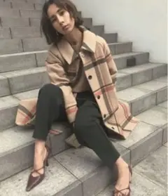 Ameri vintage CHECK SOUTIEN COLLAR COAT