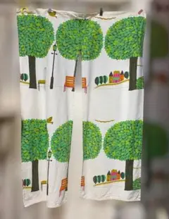 カーテン のれん 昭和 レトロポップ インテリア 古布 リメイク素材 木 ベンチ