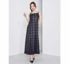 ブラック チェック柄 ノースリーブ ロングワンピース