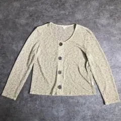 【ヴィンテージ】和柄　総柄　薄手カーディガン　ベージュ　古着　ZBS2