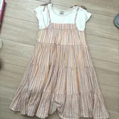 プティマイン ストライプティアードドッキングワンピース　130