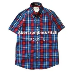 Abercrombie&Fitch アバクロ メンズ L半袖チェックシャツ 刺繍