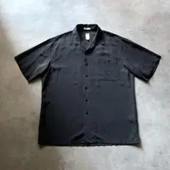 90s USA label ブラック シルク オープンカラーシャツ ワイド 短丈
