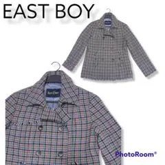 【極美品】EAST BOYイーストボーイ Pコート チェック フリンジ