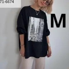 しまむら anna グラフィックビッグTシャツ ブラック ロンT Mサイズ