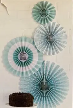 paperlove パーティーファン4個　水色系　誕生日