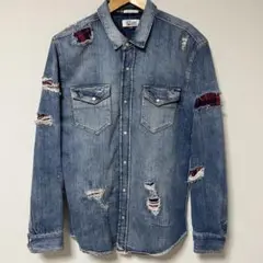 【美品】Tommy Hilfiger デニムシャツ ダメージ加工 M
