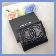 CHANEL シャネル コンパクト財布 キャビアスキン ココマーク 箱・袋付き