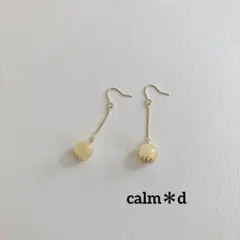 【5】天然石 アラゴナイト 一粒 ロング ピアス イヤリング ハンドメイド