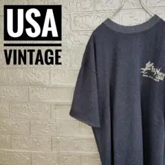 USA製ヴィンテージ古着Tシャツ紺Lカナダ　刺繍ロゴHL MILLER