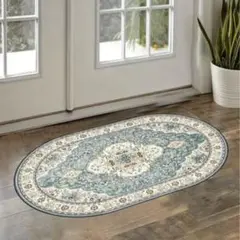 オーバル型 ラグ 120cm x 80cm 青色