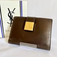 【人気】イヴサンローラン 財布 ブラウン ガマ口 サンローラン ロゴ YSL