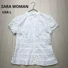 ● ZARA WOMAN スキッパーブラウス　ギャザースリーブ　L