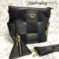 デニムリメイク ショルダーバッグ ハンドメイド 合皮 テトラポーチ NO.26