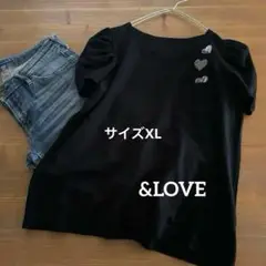大きいサイズ　アンドラブ &LOVE ハートスパンコールパフスリーブカットソー
