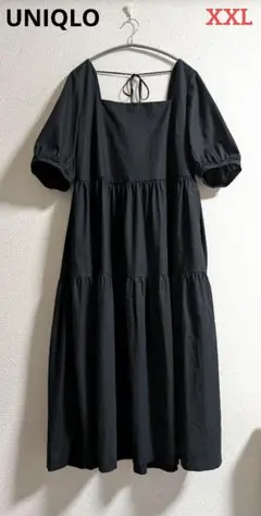 UNIQLO リネンブレンド シャーリングワンピース　XXL　ブラック
