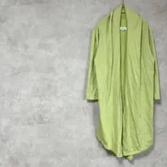 ヨシエイナバ　カシミヤ　綿　大きいサイズ　五分袖カーディガン　ロング丈　黄緑