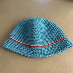 クラッシャーハット　バケットハット　クロシェハット　ターコイズブルー