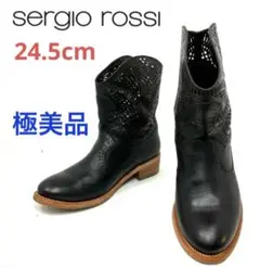 ★極美品★セルジオロッシ ブーツ レースデザイン 24.5cm ブラック