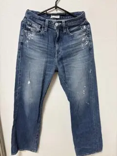 woodblue ストレートデニム ブルー ダメージ加工