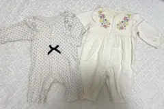 ロンパース 女の子 花柄 ドット リボン60-70サイズ 長袖