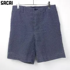 sacai サカイ チェック ハーフパンツ ショートパンツ 透け ネイビー.