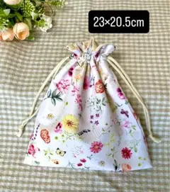 ★8/15.12:00まで★　花柄　巾着袋 23×20.5cm