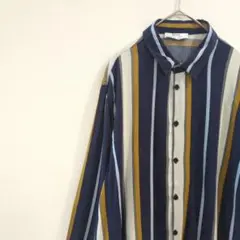 【1点物】シャツ 柄シャツ 長袖 ストライプ 総柄 レーヨン ゆるダボ XL