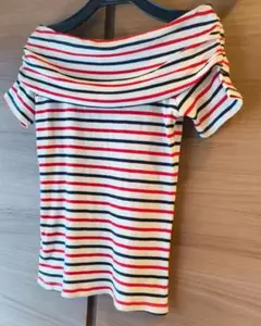 未使用 ストライプ オフショルダー 半袖Tシャツ
