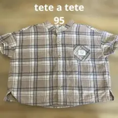 tete a tete 半袖シャツ 95 ベージュ系チェック