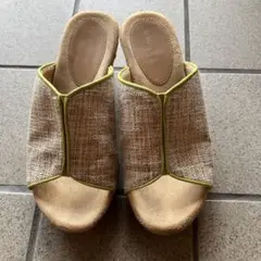 オープントゥ厚底麻サンダル ベージュ　S