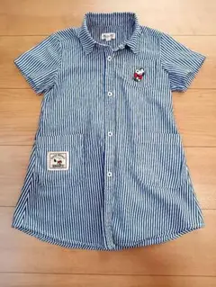 120 スヌーピー　ワンピース　シャツ　かわいい　ストライプ　青