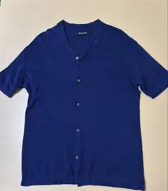 ★美品★Aquascutum 半袖ニットシャツ ネイビー LLサイズ