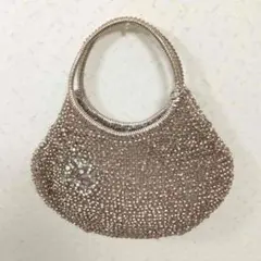アンテプリマ ワイヤーバッグ ピンク色×シルバー お花のビジュー ハンドバッグ