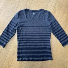 ユニクロ 七分袖 Ｔシャツ Ｍ〜Ｌチャコールグレー しま模様