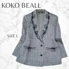 KOKO　BEALL　麻混　エレガント　華やか　刺繍　テーラードジャケット　L