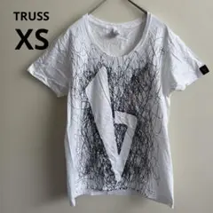 TRUSS ホワイト グラフィックTシャツ XS 襟広 半袖 オシャレ 白