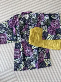 キッズ浴衣、黄色帯セット　90