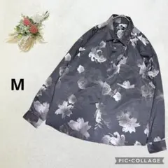 トラクストン【M】 ビッグシルエットシャツ 炭黒 花柄 シック ダーク 妖艶