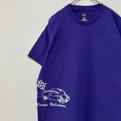 Hanes Tシャツ レーシング レトロ プリント 紫 古着