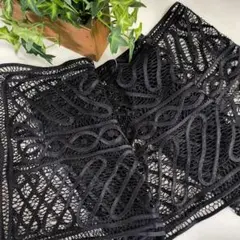 ☆未使用　ストール　シルク　145cm　黒色　おしゃれ　レース