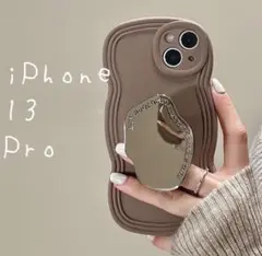 大人気❣️ iPhone13pro ケース ウェーブ ミラー グリップ付き 韓国