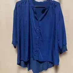 ネイビー ボタン付き五分袖シャツ